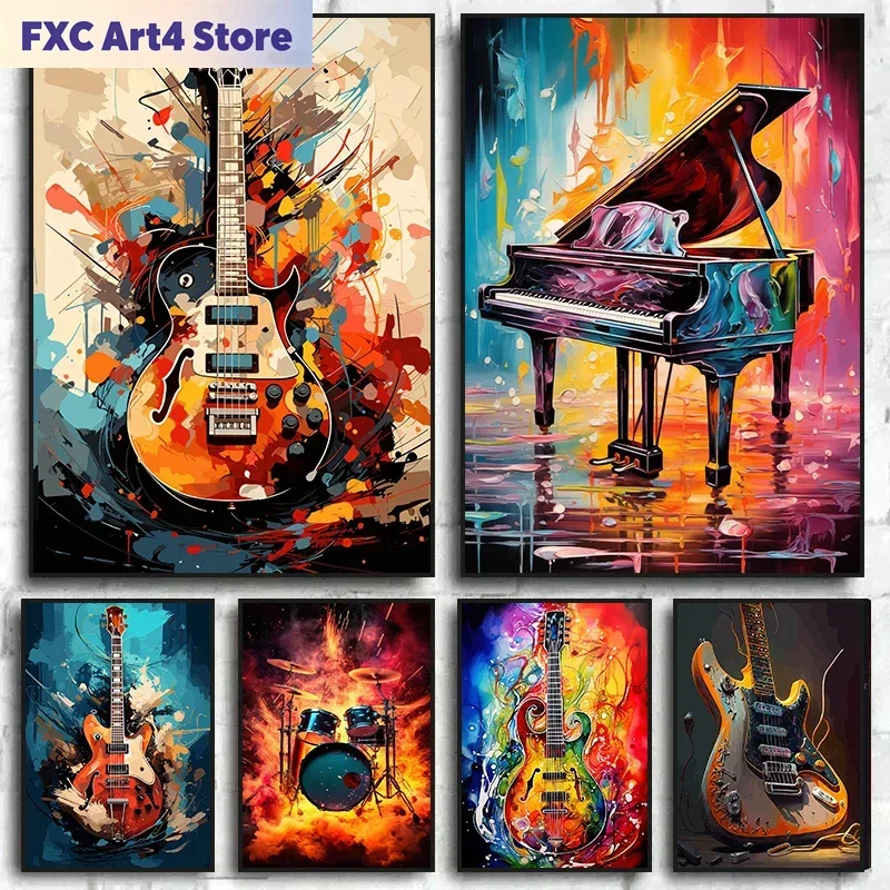 Musical Instrument Image - Çerçevesiz Soyut Renkli Sanat Müzik Aletleri